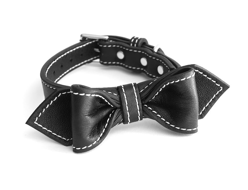 Basic Black Martini Bowtie Leather Dog Collar