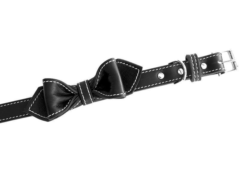 Basic Black Martini Bowtie Leather Dog Collar