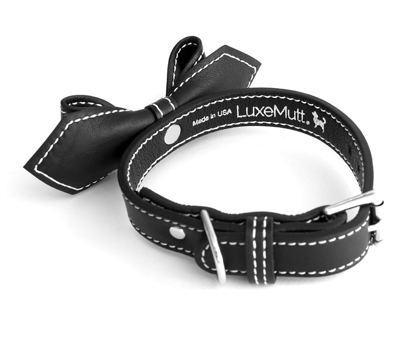 Basic Black Martini Bowtie Leather Dog Collar - LuxeMutt