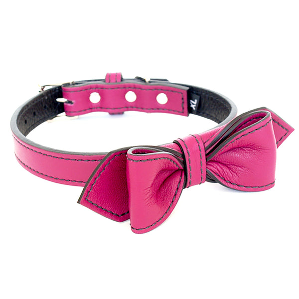 Berry Martini Bowtie Leather Dog Collar - LuxeMutt