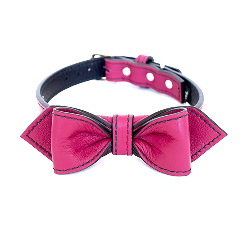 Berry Martini Bowtie Leather Dog Collar