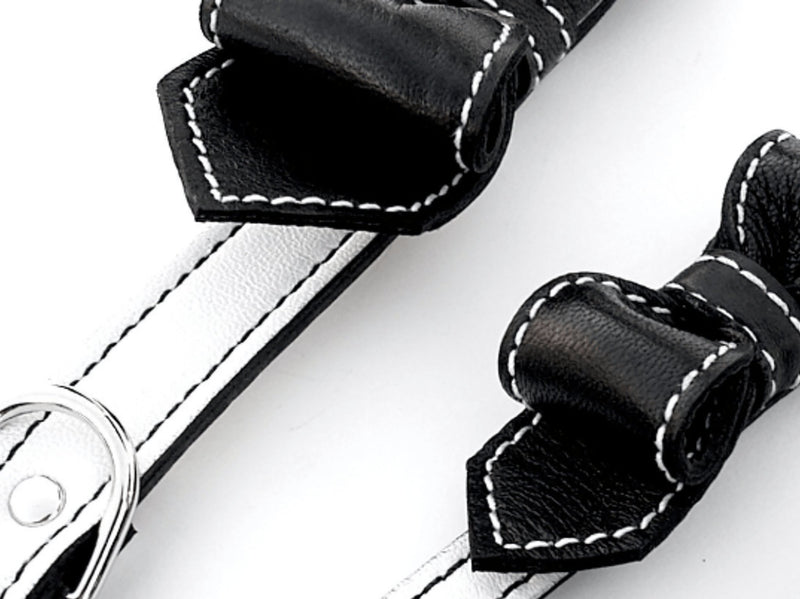 Black and White Oreeo Martini Bowtie Leather Dog Collar