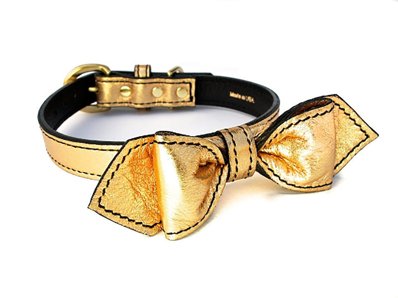 Heart of Gold Martini Bowtie Leather Dog Collar