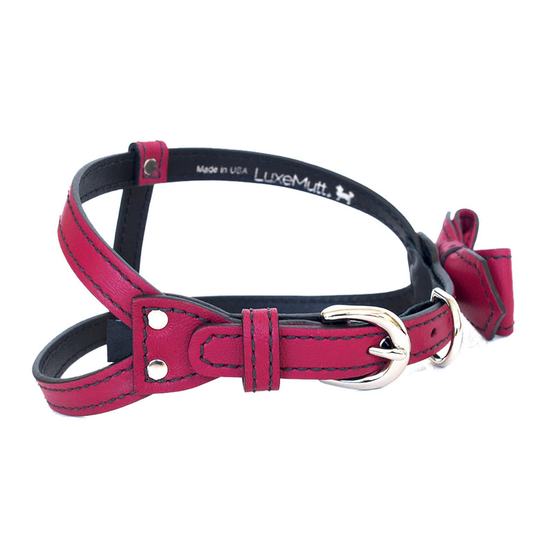 Berry Bowtie Leather Dog Harness