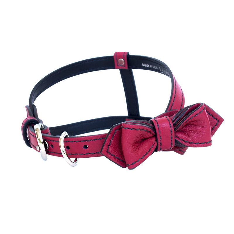 Berry Bowtie Leather Dog Harness