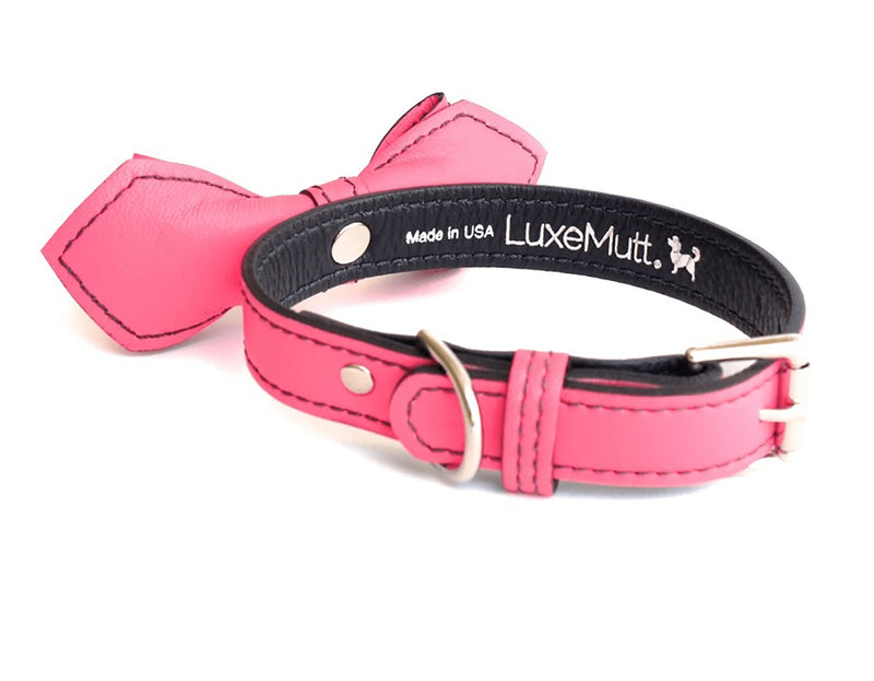 LuxeMutt Pink Martini Bowtie Leather Dog Collar