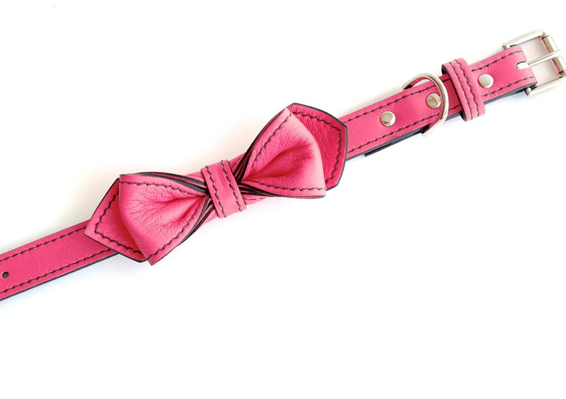 LuxeMutt Pink Martini Bowtie Leather Dog Collar