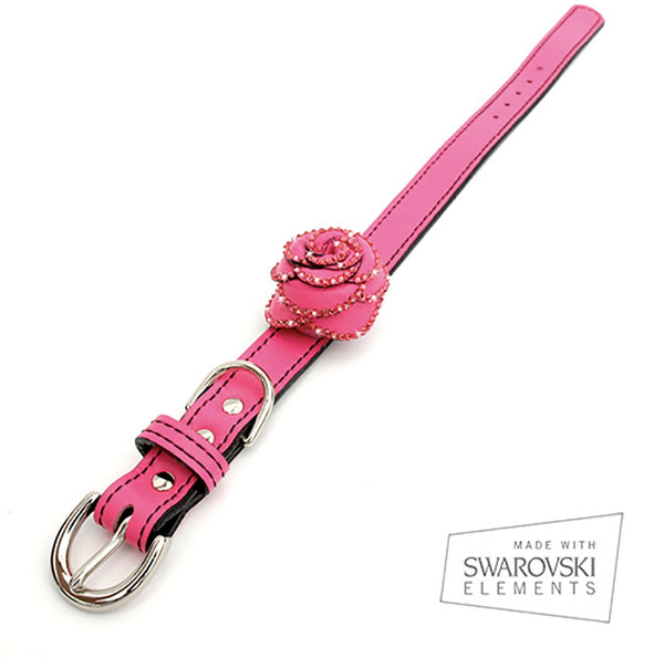 LuxeMutt Pink Rosalicious Leather Dog Collar