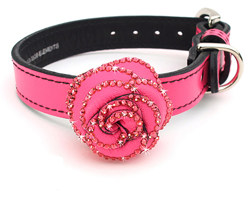 LuxeMutt Pink Rosalicious Leather Dog Collar