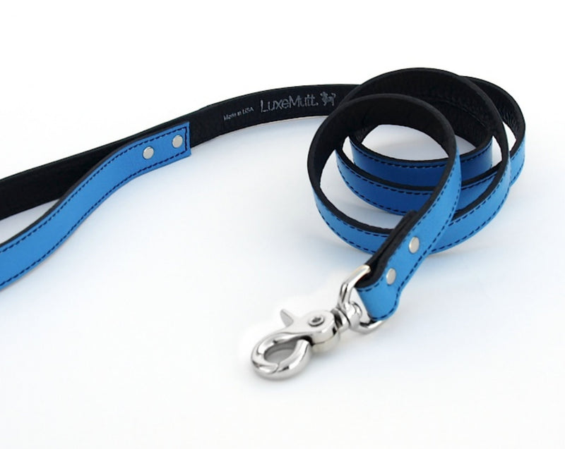 Minimalist Peacock Blue Leather Dog Leash