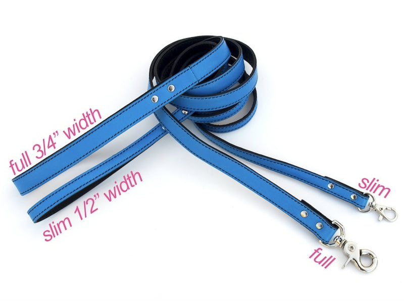 Minimalist Peacock Blue Leather Dog Leash