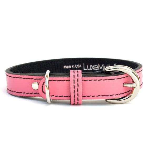 Minimalist Poodle Pink Leather Dog Collar - LuxeMutt