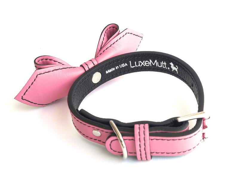 Poodle Pink Martini Bowtie Leather Dog Collar - LuxeMutt