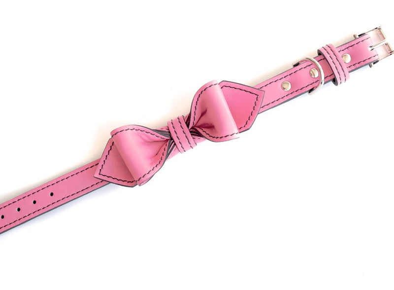 Poodle Pink Martini Bowtie Leather Dog Collar