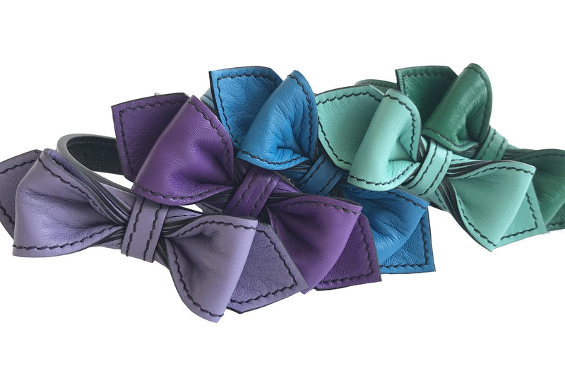 Purplicious Martini Bowtie Leather Dog Collar
