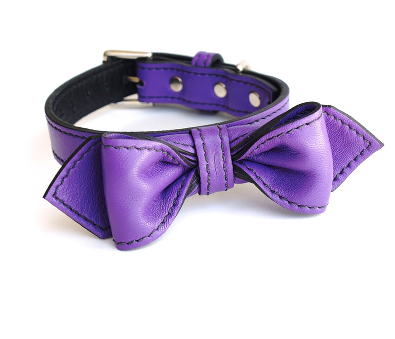 Purplicious Martini Bowtie Leather Dog Collar - LuxeMutt