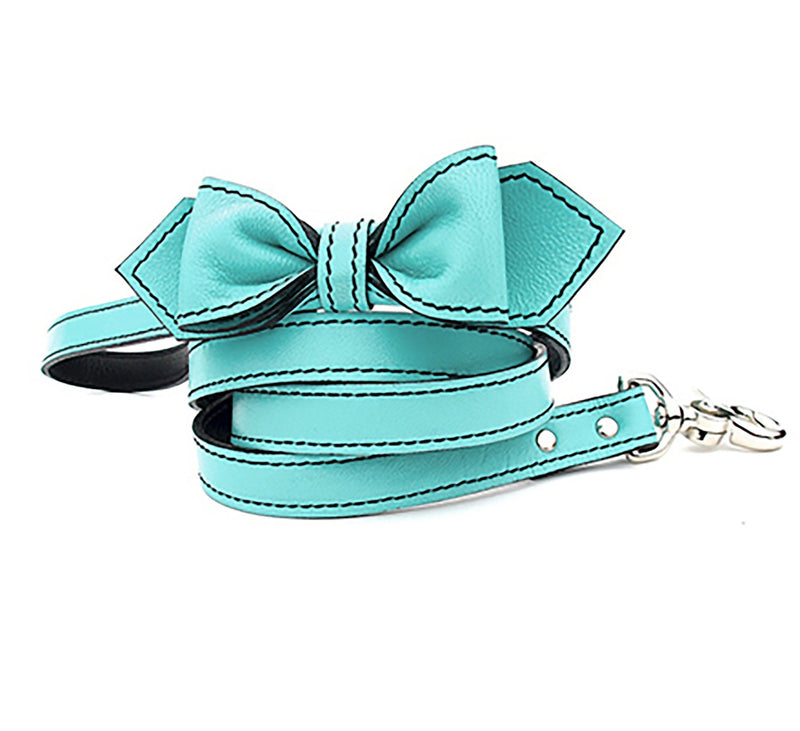 Seafoam Green Martini Bowtie Leather Dog Leash