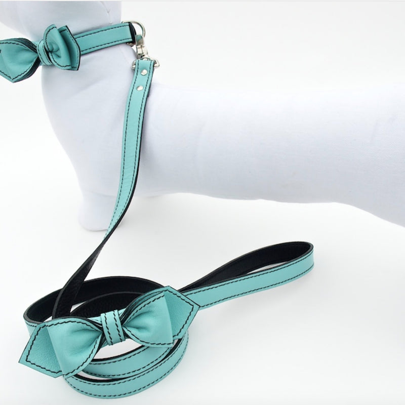 Seafoam Green Martini Bowtie Leather Dog Leash