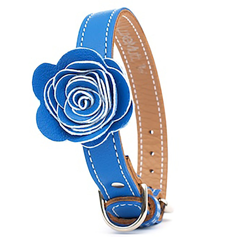 The Flower Child Blue Bliss Leather Dog Collar