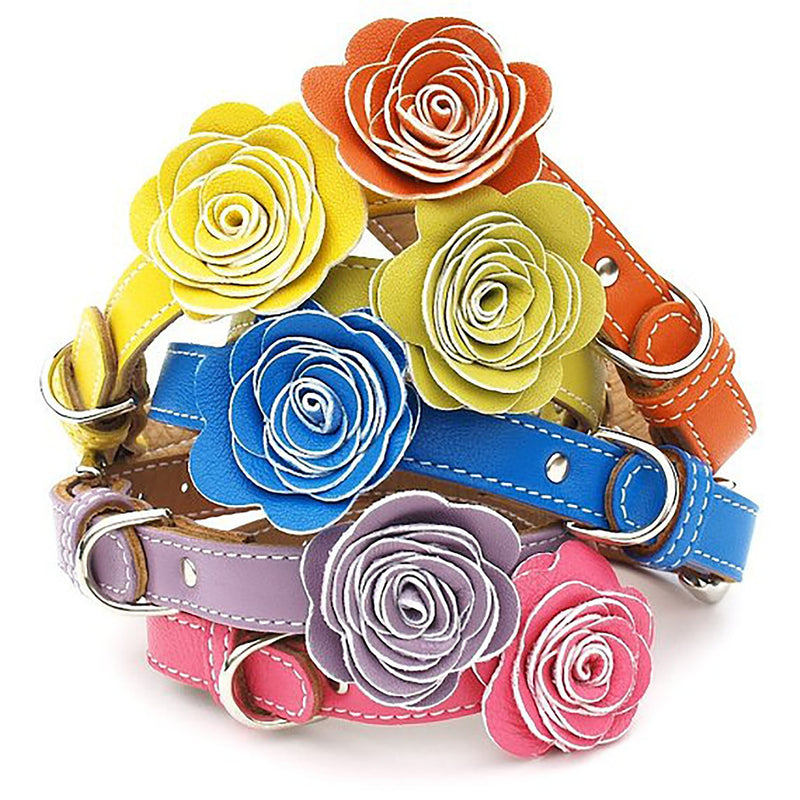 The Flower Child Orange Kiss Leather Dog Collar