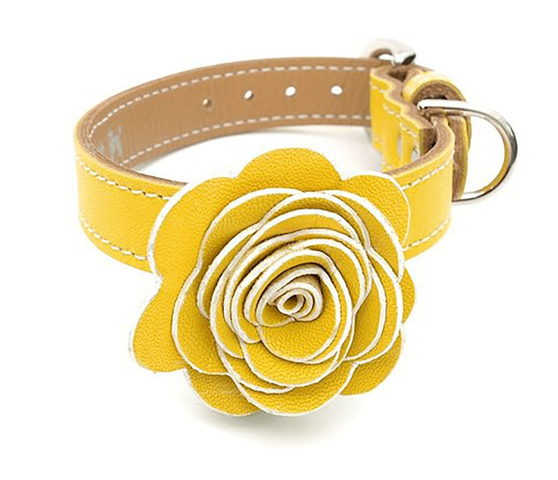 The Flower Child Sunshine Yellow Leather Dog Collar