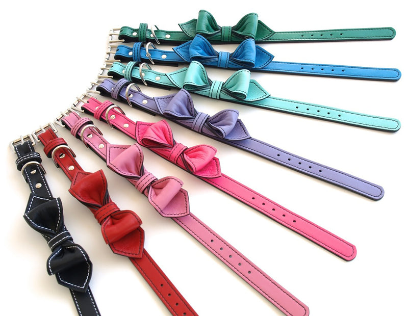 Violet Femme Martini Bowtie Leather Dog Collar