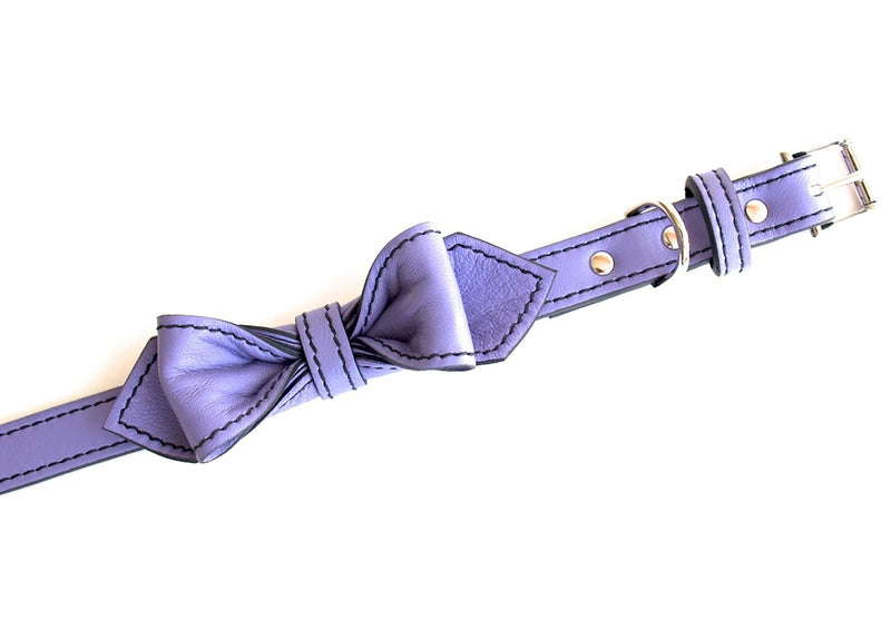 Violet Femme Martini Bowtie Leather Dog Collar - LuxeMutt