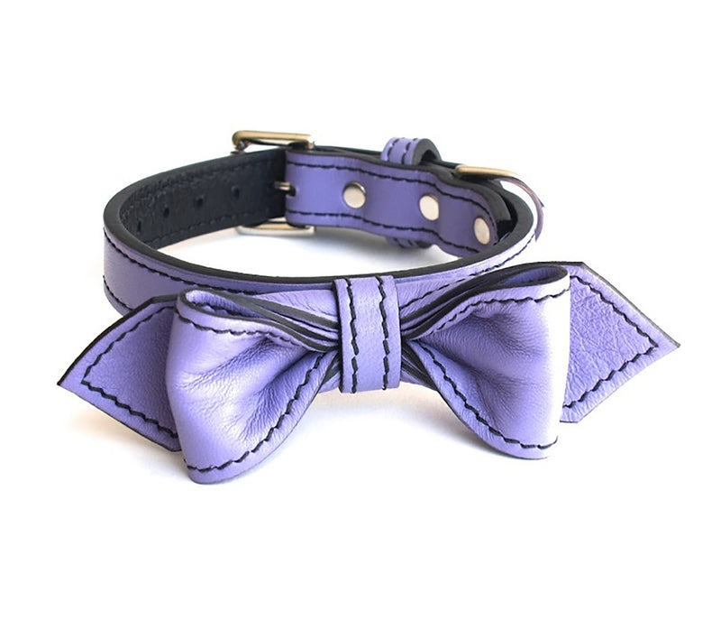 Violet Femme Martini Bowtie Leather Dog Collar