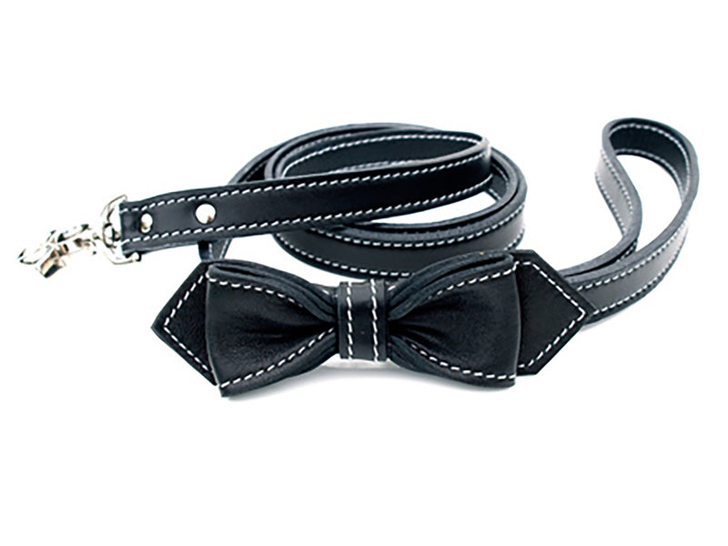 Basic Black Martini Bowtie Leather Dog Leash