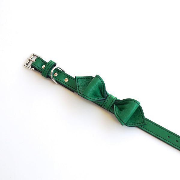 Country Club Green Too Martini Bowtie Leather Dog Collar - LuxeMutt