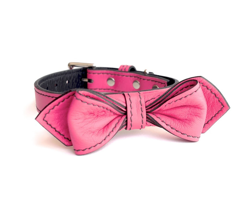 LuxeMutt Pink Martini Bowtie Leather Dog Collar