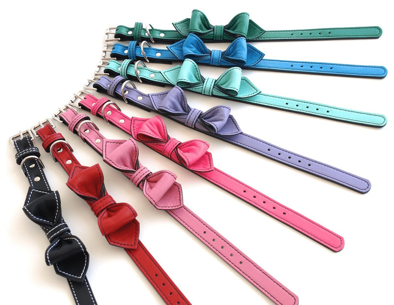 LuxeMutt Pink Martini Bowtie Leather Dog Collar