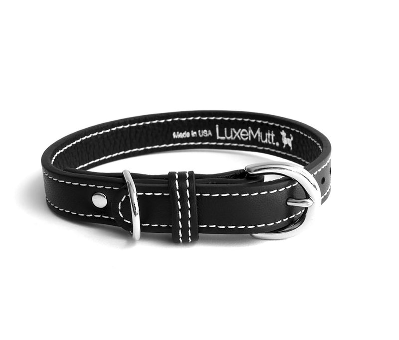 Minimalist Basic Black Leather Dog Collar - LuxeMutt
