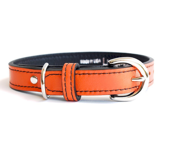 Minimalist California Tangerine Leather Dog Collar - LuxeMutt
