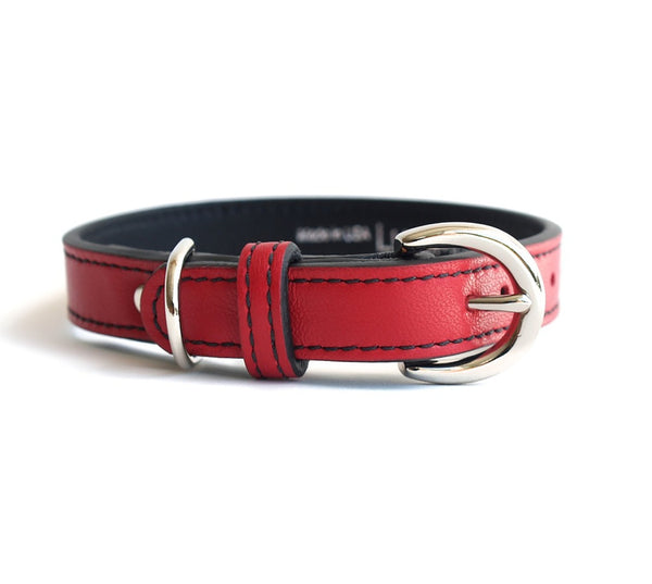 Minimalist Renegade Red Leather Dog Collar - LuxeMutt