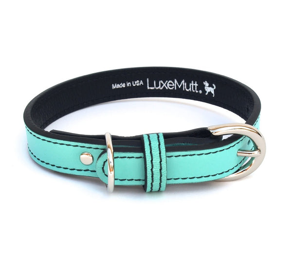 Minimalist Seafoam Green Leather Dog Collar - LuxeMutt