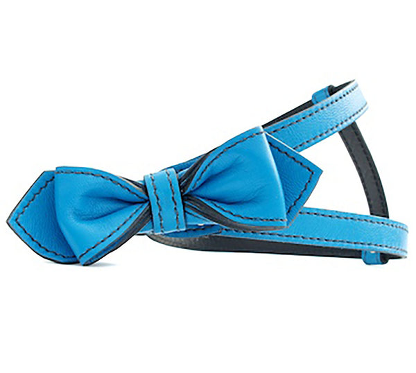 Peacock Blue Bowtie Leather Dog Harness - LuxeMutt
