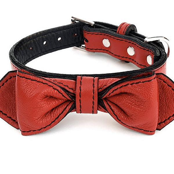 Leather dog clearance collar with bow