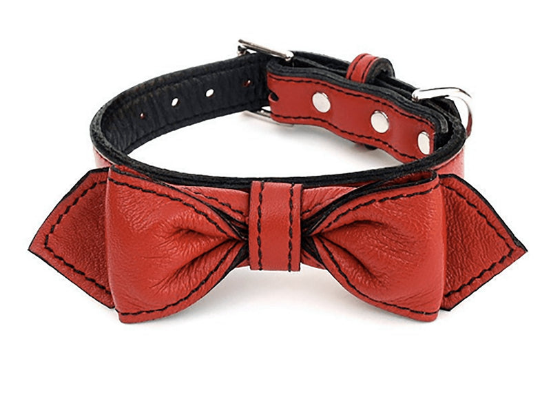 Renegade Red Martini Bowtie Leather Dog Collar - LuxeMutt