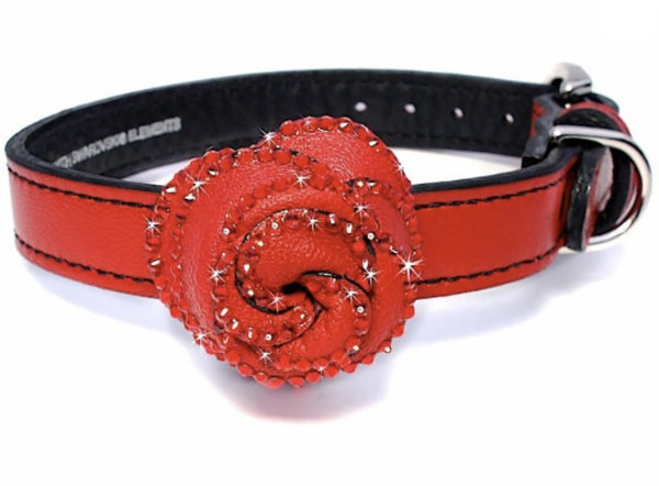 Renegade Red Rosalicious Leather Dog Collar - LuxeMutt