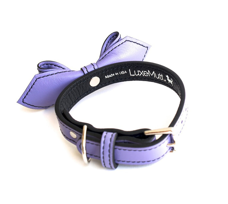 Violet Femme Martini Bowtie Leather Dog Collar - LuxeMutt
